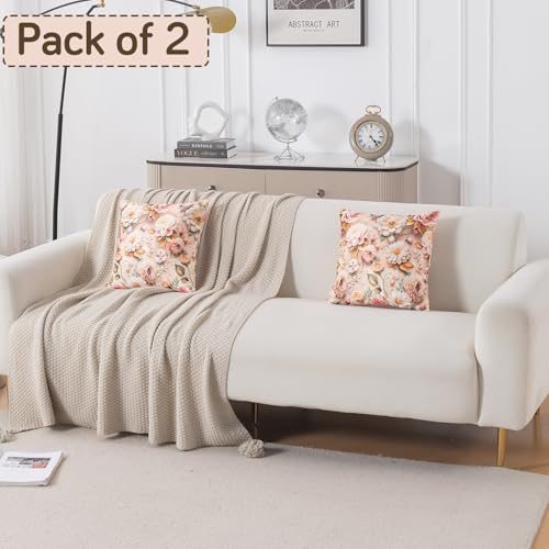 Image of HOKIPO 'Nature Muse 7D' Premium HD Printed Holland Velvet Sofa Cushion Cover | 16x16 Inch (40x40 cm) | Pack of 2, Rose Symphony (IN-923-D5*2)