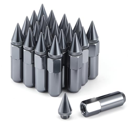 Image of SINGARO 20PCS M12X1.5 Wheel Lug Nuts, Cap Spiked Extended Tuner 60mm Aluminum Wheels Rims Lug Nuts (Gray)