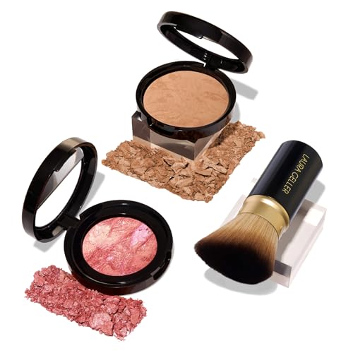 LAURA GELLER NEW YORK 40+ Club Blush-n-Balance 3pc Kit: Baked Balance-N-Brighten Color Correcting Foundation, Golden Medium + Retractable Kabuki Brush + Baked Blush-N-Brighten, Tropic Hues