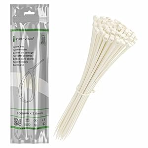 intervisio Fascette Plastica per Cablaggio 300 mm x 3,6 mm, Fermacavo Bianche Elettricista 300mm Nylon Cavi Stringicavo, Bianco – 100 Pezzi