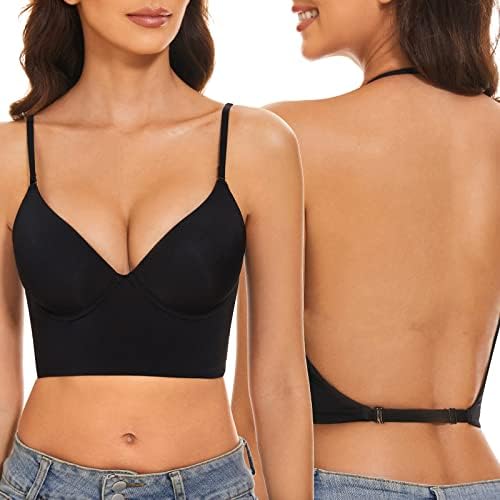 BH mit niedrigem Rücken für Frauen - Push-Up, tiefer V-Ausschnitt, Multiway-Träger, wandelbarer BH mit Draht-Hebe-Effekt