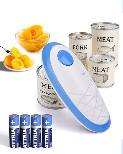 CIRCLE JOY Electric Can Opener, One-Touch Automatic Can Opening with Smooth Edges, Food Safety Handheld Battery-Operated Can Opener for Kitchen and Seniors, Battery Included/Blue