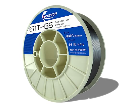 NICETECH, Gasless Flux Cored Welding Wire, Carbon Steel, E71TGS. 030-Diameter, 10 Pounds Spool, Silver, Package of 1