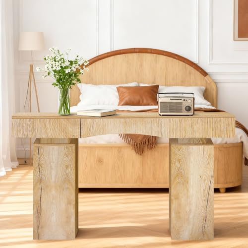 Image of Sonharlar 63 Inch Long Entryway Table Bold, Wooden Console Table with Socket Farmhouse Sofa Table for Entrance, Hallway, Living Room, Behind Couch(Natural Brown)