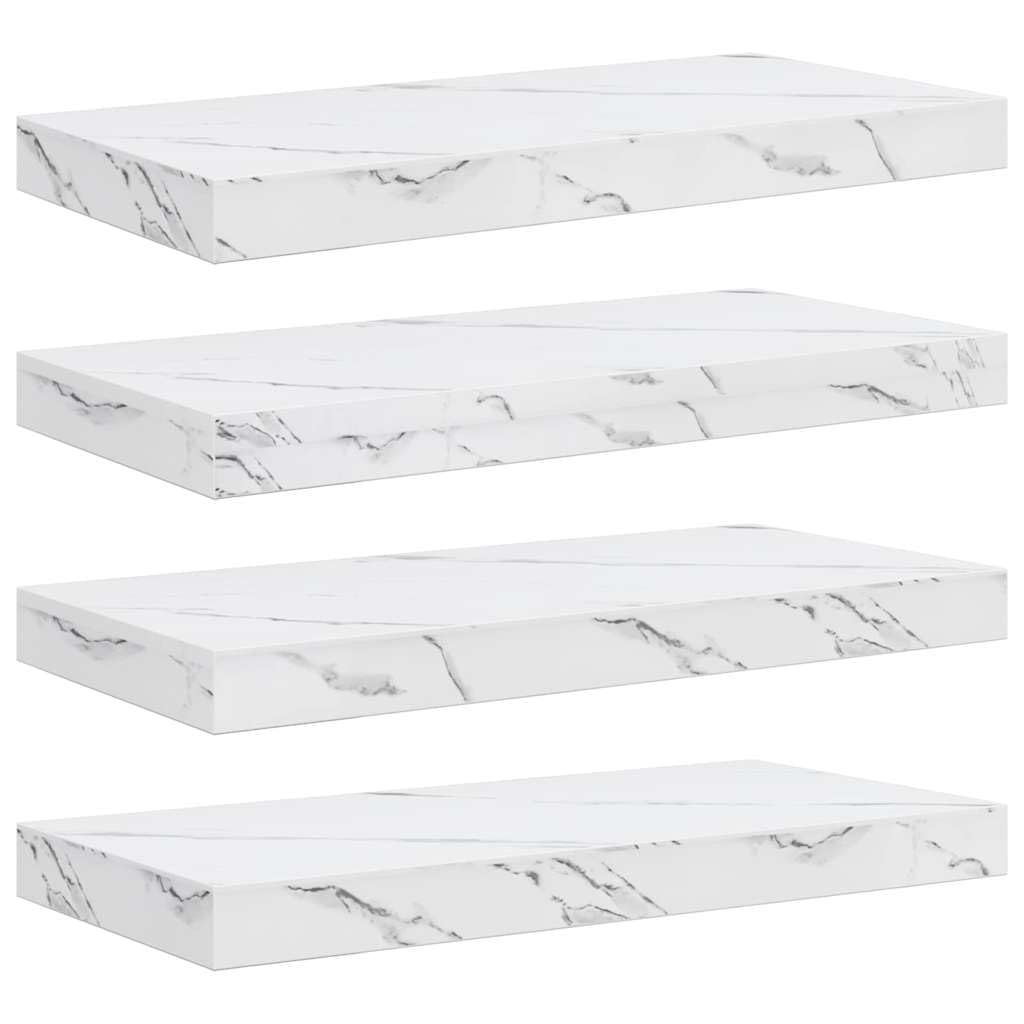 Étagères suspendues marbre blanc meuble flottant bois étagère murale 4 unités