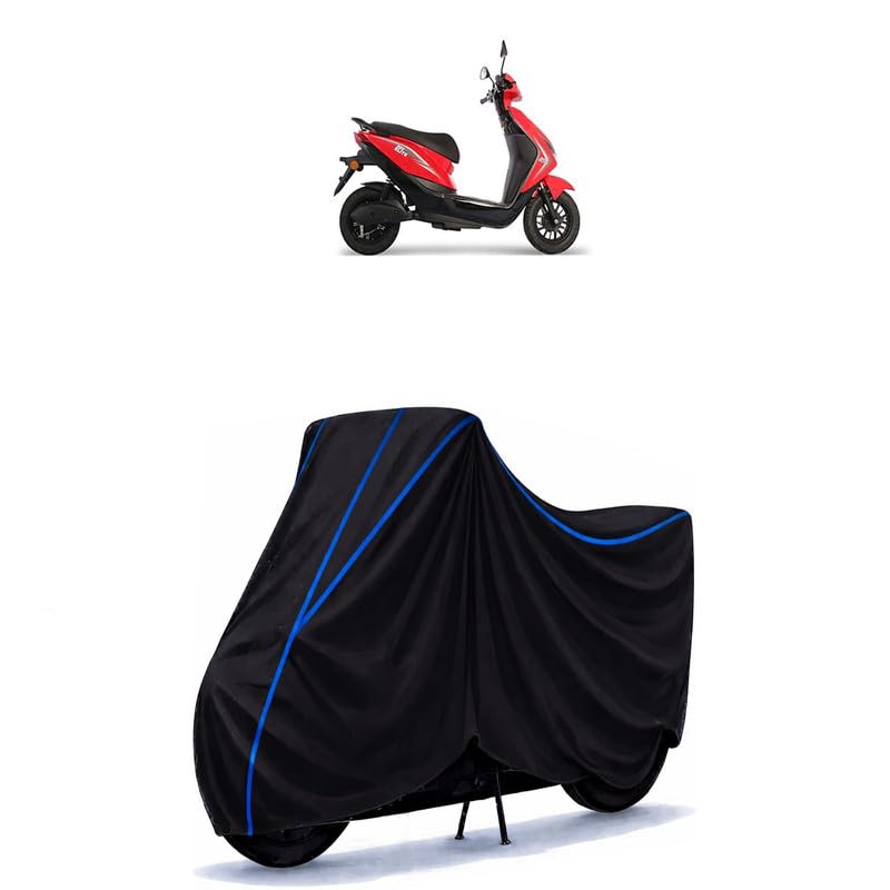 Image of Scooty Cover Water Resistant for REO Elite | Universal Scooter & Bike Cover | Heavy Duty UV Dust, Rain & Scratch Protection | Elastic Fit All Weather Indoor Outdoor | Black with Blue Piping