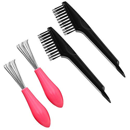 4 Pieces Comb Cleaner Brush with Plastic Handle, Mini Pink Hair Brush Black Comb Cleaning Brush, Hair Brush Cleaning Cleaner Tool/Remove Comb Embedded Tool for Removing Hair Dust Home Salon Use