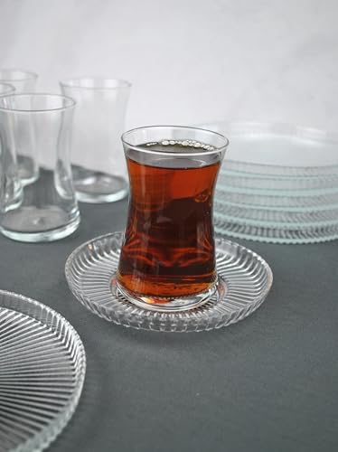 18 Parça Cam Çay Seti Takımı - Pasta Tabağı - Çay Bardağı ve Çay Tabağı Modern Kahvaltı Takımı Seti - Görsel 2