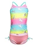iDrawl Regenbogen Bikini Set Einhorn Badeanzug Mädchen Top+Shorts Sommer Tankini Strandwear UV Shutz,Größe L