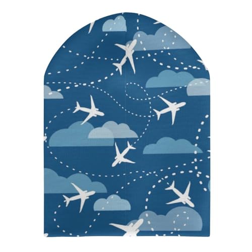 Airplane Aircraft Plane Pattern Kids Beanie Hat for for Girls Boys Children Cap Winter Knitted Chemo Cancer Headwear Accessories Gifts Decoration Black3