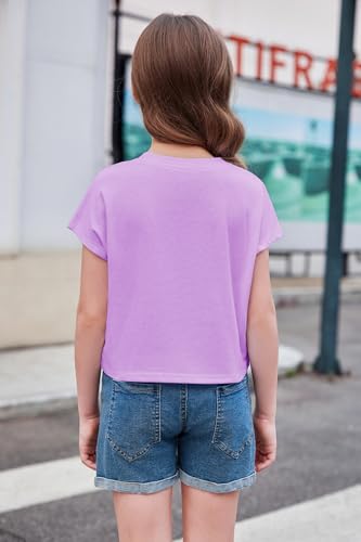 Image of Arshiner Girls Shirt Crop Tops Short Sleeve Summer Drop Shoulder Batwing Sleeve Crewneck Loose T Shirt Tee