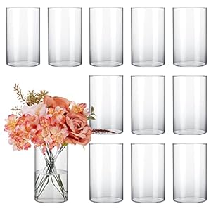 CUCUMI 12pcs Glass Cylinder Vases for Centerpieces, Wedding Decorations, 6 Inch Tall Glass Hurricane Candle Holder for Table Shelf, Floral Vase Bulk for Flowers Home Decor