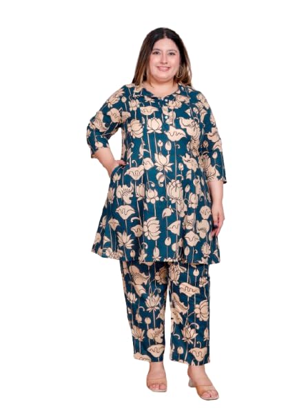 Image of NISHIRE Women's Cotton Floral Co-ord Kurta Set, Plus Size Stylish Ethnic Wear Set