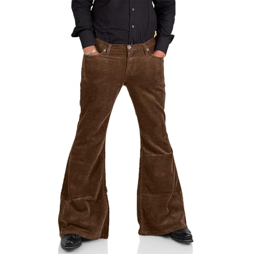 Image of Men's Corduroy Vintage Bell Bottom Pants 70s,Disco Stretchy Flared Pants Fit 60s 70s Outfits for Men,Mens Bell Bottom Jeans.