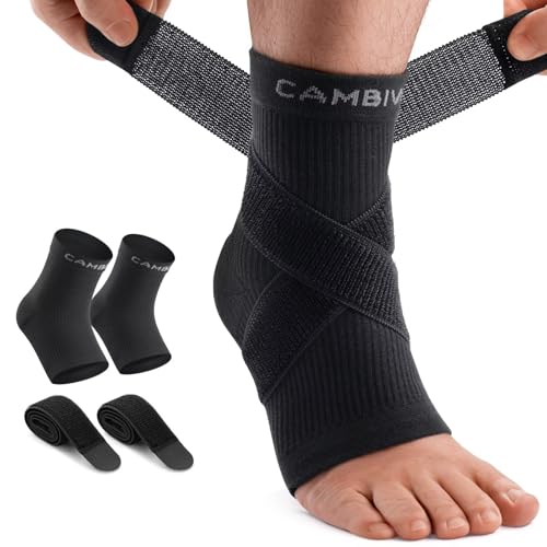 CAMBIVO Adjustable Ankle Brace for Plantar Fasciitis Socks 1 Pair with Strap Men and Women, Support for Sprained Ankle, Sports, Daily Breathable Compression Sleeve Socks (Black,M)