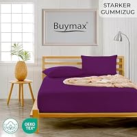 Buymax Spannbettlaken 160x200cm Baumwolle 100% Spannbetttuch Bettlaken Jersey, Matratzenhöhe bis 25 cm, Farbe Aubergine – Ansicht 2