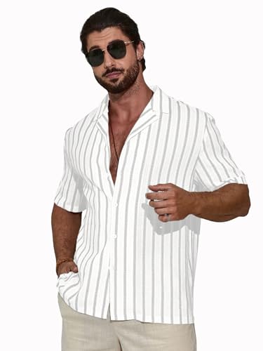 Image of TAGDO Men's Front Button Short Sleeve Striped Top, Casual (2026)