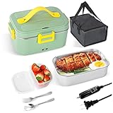 HELIJIA Electric Lunch Box Food Heater, 110V/12V/24V 3 in 1 Portable, Leak-Proof, Lunch Heater Microwave, for Car Truck Home, with Detachable 1.8L 304 Stainless Steel Container (Green)