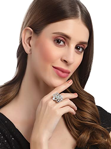 Image of Karatcart Platinum Plated Elegant Austrian Crystal Adjustable Leaf Ring for Women and Girls
