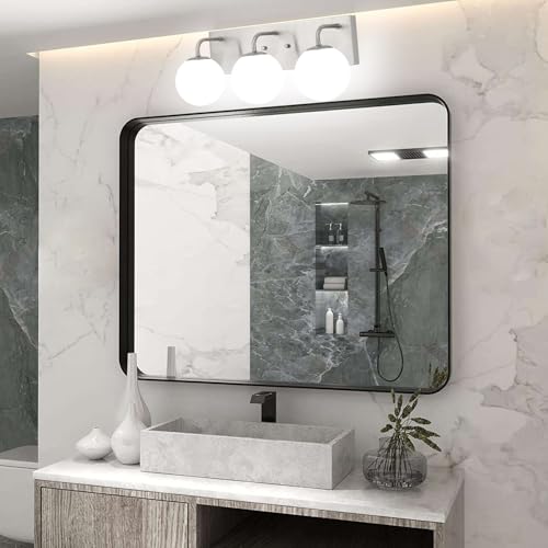 Image of Bathroom Light Fixtures, 3-Light Brushed Nickel Vanity Lights Bathroom Lighting Fixtures Over Mirror, Modern Wall Sconces Wall Lighting with Globe Frosted Milk Glass Shades