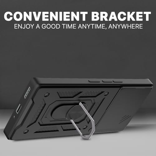 Image of Pikkme D10 Tough Armor Bumper Case | 360 Protection Case | Sliding Camera Shield Cover & Ring Holder Stand Back Cover for Realme GT 6T 5G / GT Neo 6 SE 5G (Black)
