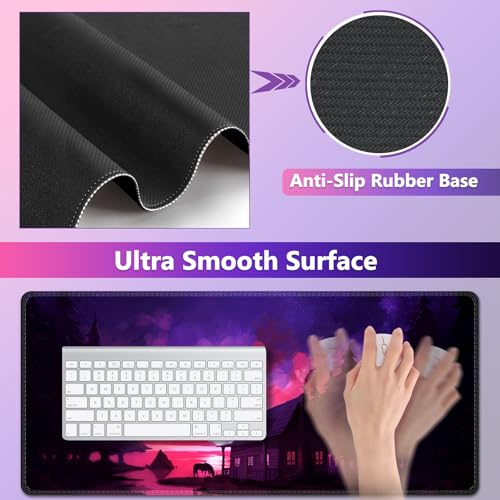 AIMSA Large Mouse Pad and Keyboard Wrist Rest Set, Ergonomic Wrist pad for Keyboard and Mouse Mat 4 in 1 Mousepad with Wrist Support Computer Mat, Village Evening Glow — view 3