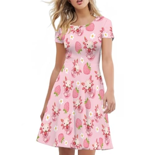 Image of AFPANQZ Womens Casual Summer Lightweight Vintage Dress Short Sleeve Midi Dress Knee-Long Luxury Formal Dress