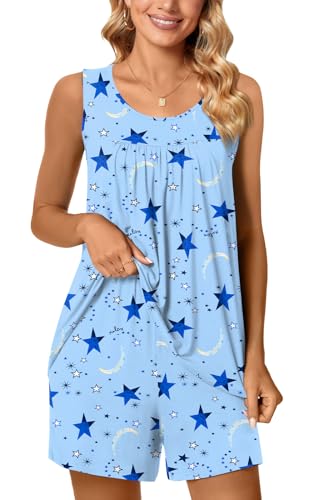 Image of POPYOUNG Pajama Set for Women Summer 2 Piece Lounge Shorts Sets Sleepwear