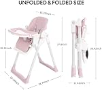 3 en 1 Chaise haute bébé avec roues, réglable 5 Harnais pointu, plateau, repose-pieds, dossier et hauteur du siège, chaise haute pliable pour les tout-petits, rose