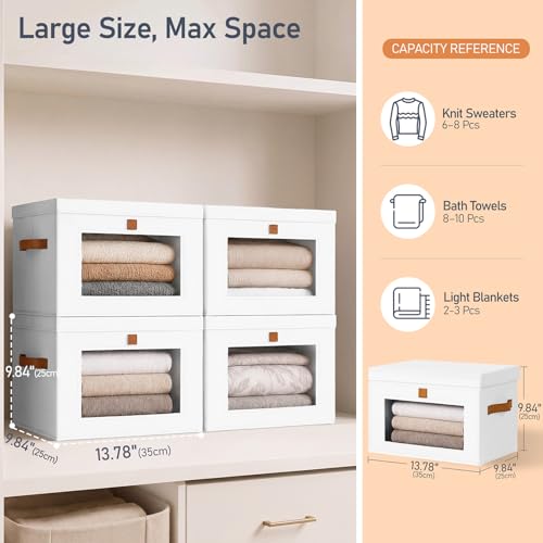 Image of DIMJ Storage Bins with Lids - 4 Pack Large Fabric Closet Organizer with Window & Handles, Collapsible Decorative Storage Boxes for Shelves Under Bed, Books Clothes Blankets Sweaters Organization