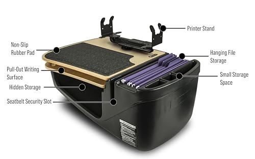 Image of AutoExec GripMaster Car Desk for Your Vehicle Workstation and Mobile Office, Natural with Printer Stand | Vehicle Workstation, Mobile Office, With Printer Stand