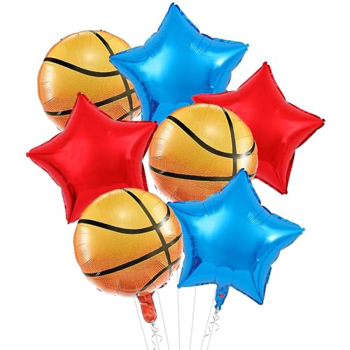 Image of Rozi Decoration Sport Theme Birthday Basketball Foil Balloons Set - 5 Pcs Basketball for Kids and Adults Party Celebration | Volleyball Theme Birthday Decoration