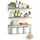 Gailia Floating Bathroom Shelves Wall Mounted - Wooden Shelf Set of 3 for Over Toilet Storage & Farmhouse Bathroom Decor - Perfect Shelving Organizer for Apartments RVs Powder Room Restroom - Wood