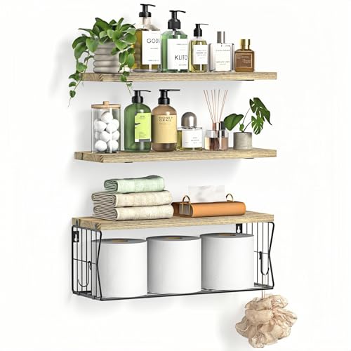Gailia Floating Bathroom Shelves Wall Mounted - Wooden Shelf Set