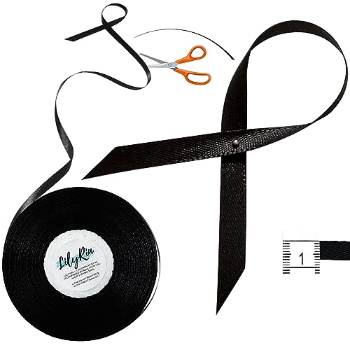 Image of Black Ribbon 1 /4 Inches 36 Yards Satin Roll Perfect for Scrapbooking, Art, Halloween, Wreath, Corset, Floral, Packing Birthday, Wrapping Christmas Projects Dark