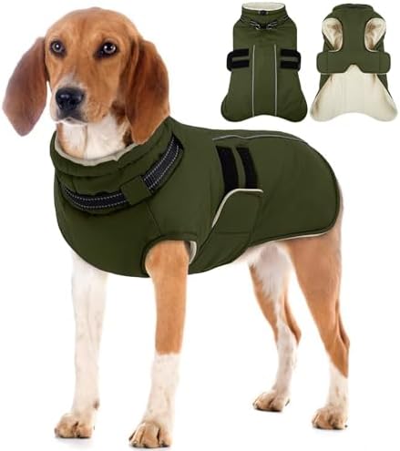 IECOii Hundemantel Große Hunde Mit Harness,Reflektierende Hundejacke Hundemantel Für Hunde Winterweste Wasserdicht Wintermantel Mit Geschirr Warme Winterjacke Hundepullover, Hundej