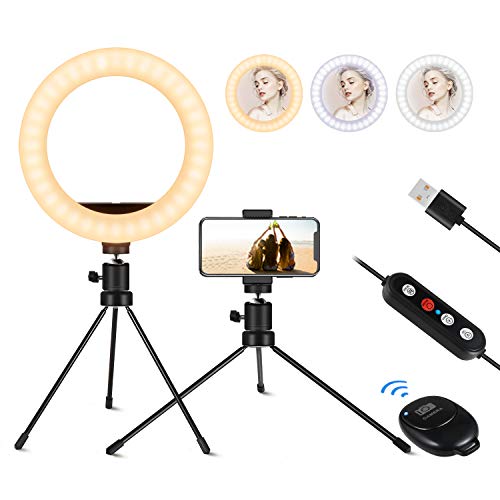 8 inch Selfie Ring Light, IUNUSI Mini Ring Light with Tripod Stand and Phone Holder for Live Steaming, Dimmable Desk Makeup Ringlight for Photography/Blogging/YouTube, Compatible with iPhone & Android