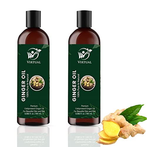 Image of VIRTUAL Pure Ginger Essential Oil For Stronger Hair, Body Skin Care, Moisturizing Dry Skin, Cold Pressed Oil With No Mineral & SiliconesFor Shine Hair,(Ginger Oil, 180 ML) Pack of 2