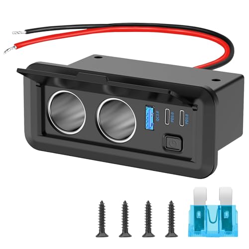 Linkstyle Adaptador Divisor de Mechero, Divisor de Cargador de Coche Doble de 180W con Puertos Duales PD3.0 & QC3.0 para Coche