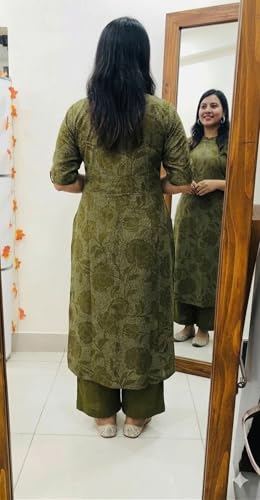 Image of ANNI Designer Kurta Sets for Women Viscose Blend Printed | Kurti Set for Woman | Kurta Palazzo Set | A Line Kurti | Mandarin Collar Elbow Sleeve Suit Set for Women Stylish Ethnic Outfit Clothing