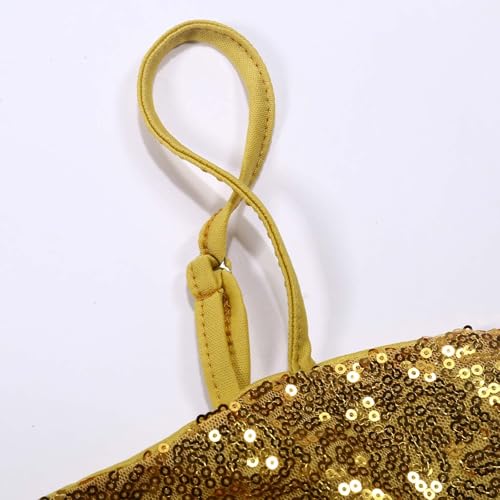 Ensemble deux-pièces scintillant or chic avec top et jupe courte - 4
