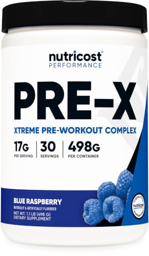 Nutricost Pre-X Xtreme Pre-Workout Powder Complex (Blue Raspberry) 30 Serv