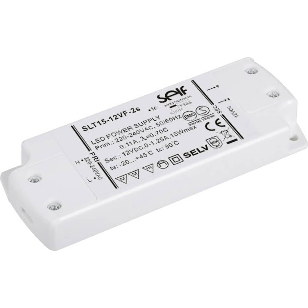 Self Electronics SLT15-12VF-2S, trasformatore LED, tensione costante, 15 W, 1,25 A, 12 V/DC, montaggio su
