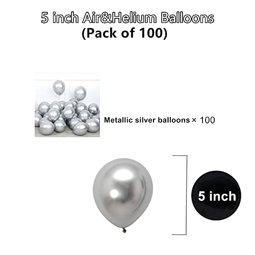 Image of 5 inch Metallic Silver Balloons, 100 pcs Thick Chrome Birthday Latex Helium Balloon (Metallic Silver)