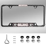 1PC Carbon Fiber License Plate Frames for UGA Bulldogs,Black Aluminum Front & Rear Auto Car Tag Holder for Georgia with Mount Hardware, Screws Caps, Rattle Proof Pads