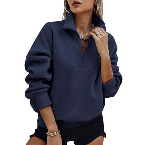 Half Zip Pullover Women Oversized Sweatshirts Long Sleeve Drop Shoulder Fleece Pullover Top Comfy Fall Winter Clothes