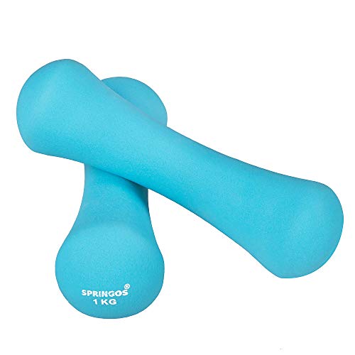 SPRINGOS - Mancuernas para Mujer (Neopreno, 1-6 kg), Azul 2 x 1 kg