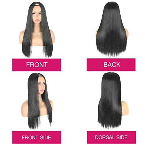 Oseti Straight V Part Wig Synthetic 24Inch Long Black Hair Wigs For Black Women Upgrade U Part Wigs Glueless Full Head Clip In Thin Part Wig No Sew-In V Part Half Wigs Beginner Friendly #TOP4