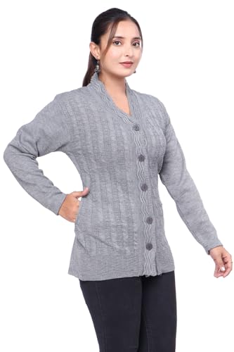 Image of Women Long Chain Design Woolen Winter WEAR Coat Cardigan (DKSELF)