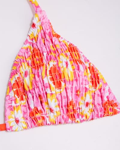 Image of Women's Triangle Bikini Set String Swimsuit Print Tie Smocked Ruched Two Piece Bathing Suit